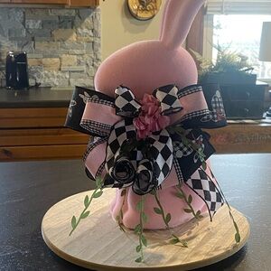 Pink Bunny Table Centerpiece with Black and White Accents